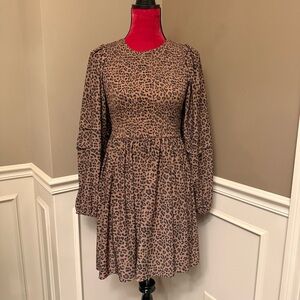 American Eagle Leopard Print Long Ballon Sleeve Dress